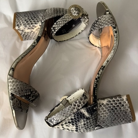Ted Baker London Leather Embossed Snakeskin Block Heel Sandals - Picture 4 of 11